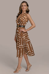 Donna Karan | SLEEVELESS POLKA DOT MIDI FIT AND FLARE DRESS