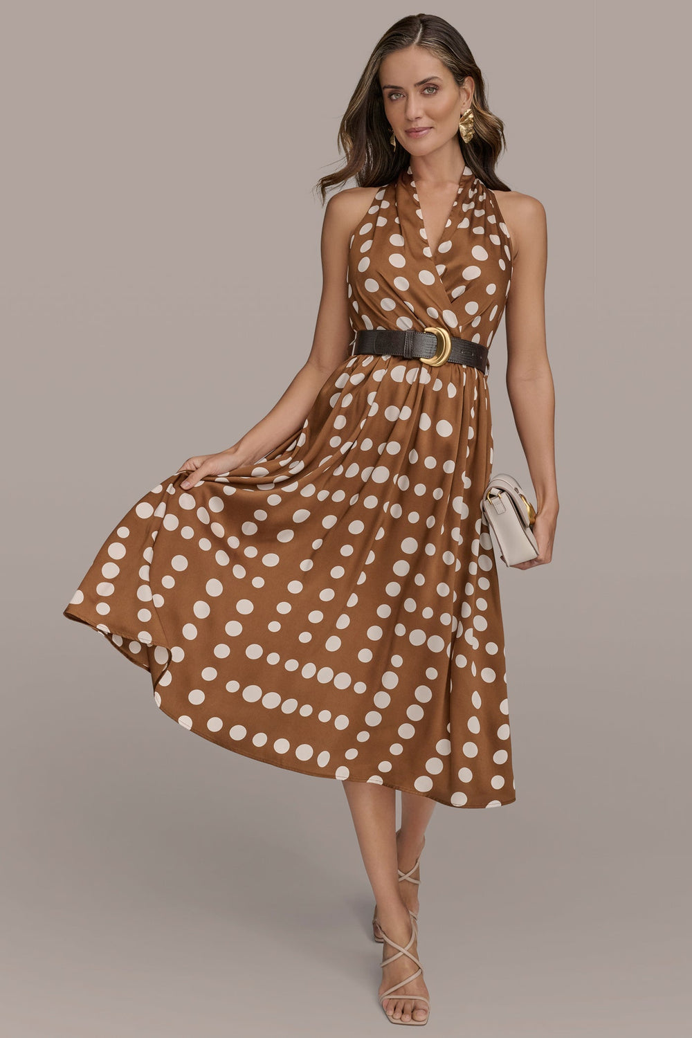 Donna Karan | SLEEVELESS POLKA DOT MIDI FIT AND FLARE DRESS