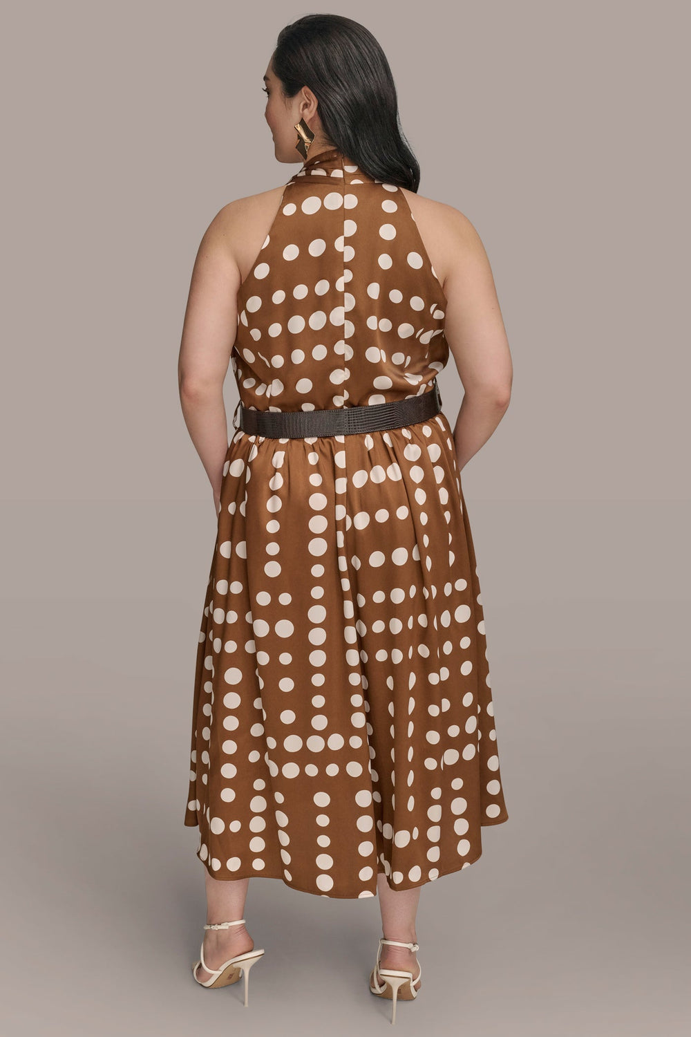Donna Karan | SLEEVELESS POLKA DOT MIDI FIT AND FLARE DRESS