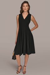 Donna Karan | SLEEVELESS BUTTON MIDI FIT AND FLARE DRESS