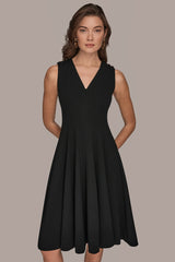 Donna Karan | SLEEVELESS BUTTON MIDI FIT AND FLARE DRESS