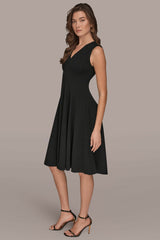 Donna Karan | SLEEVELESS BUTTON MIDI FIT AND FLARE DRESS