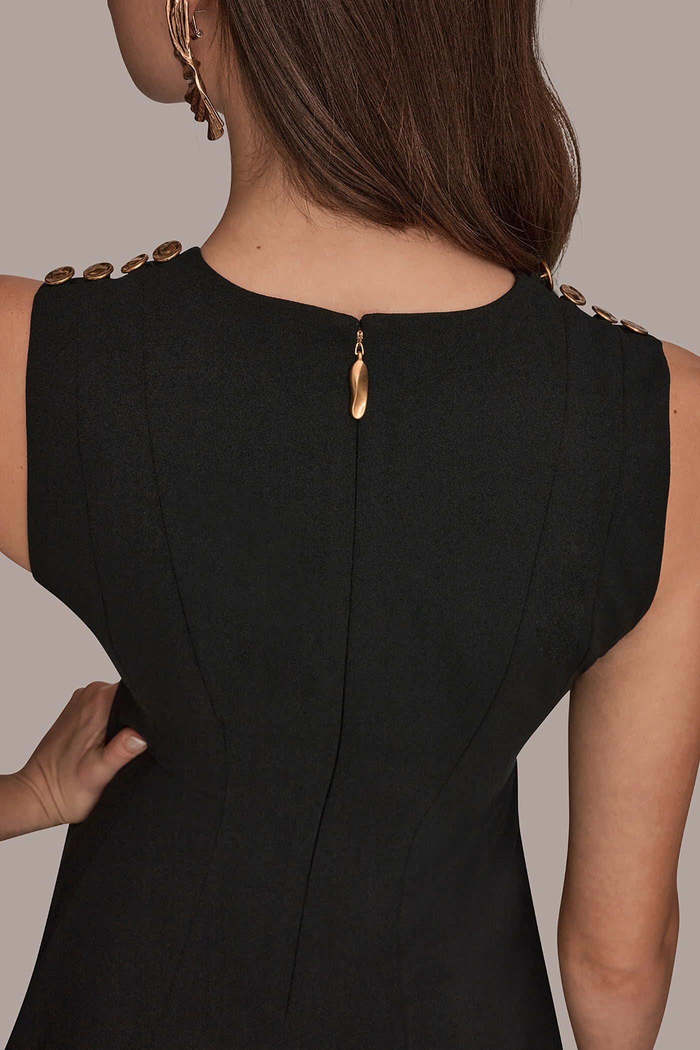 Donna Karan | SLEEVELESS BUTTON MIDI FIT AND FLARE DRESS