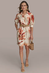 Donna Karan | FLORAL PUFF SLEEVE MINI SHIRT DRESS