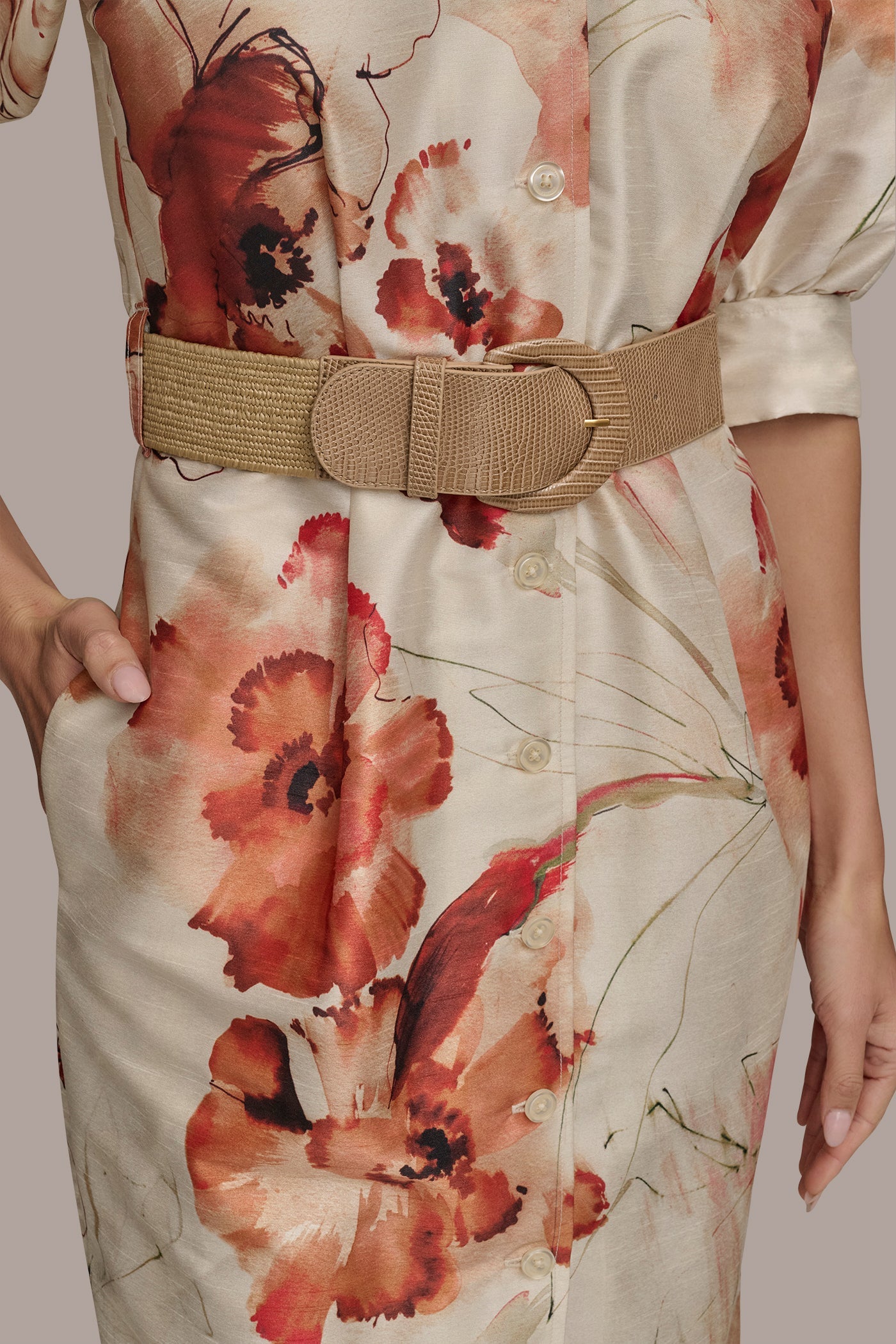 Donna Karan | FLORAL PUFF SLEEVE MINI SHIRT DRESS