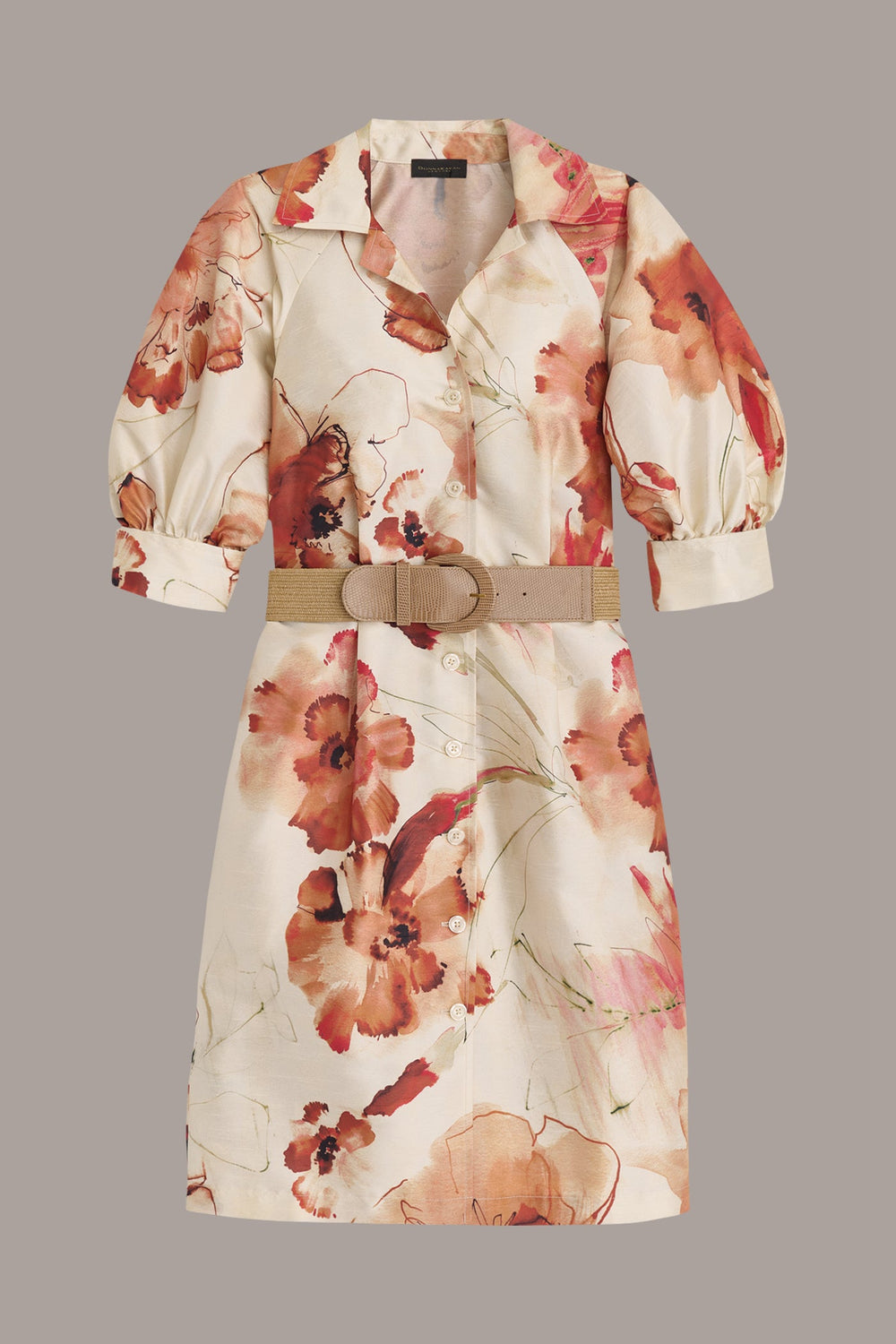 Donna Karan | FLORAL PUFF SLEEVE MINI SHIRT DRESS