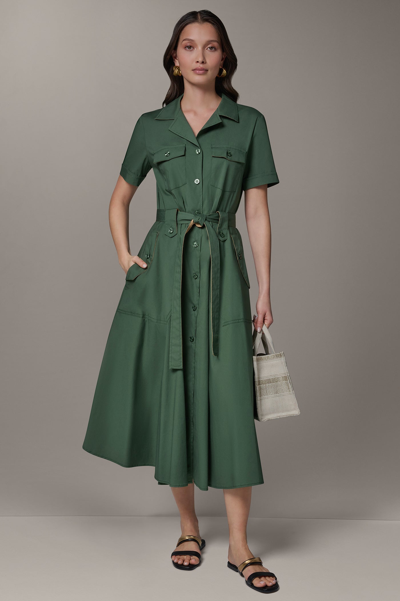 Donna Karan | SHORT SLEEVE MIDI SHIRT DRESS