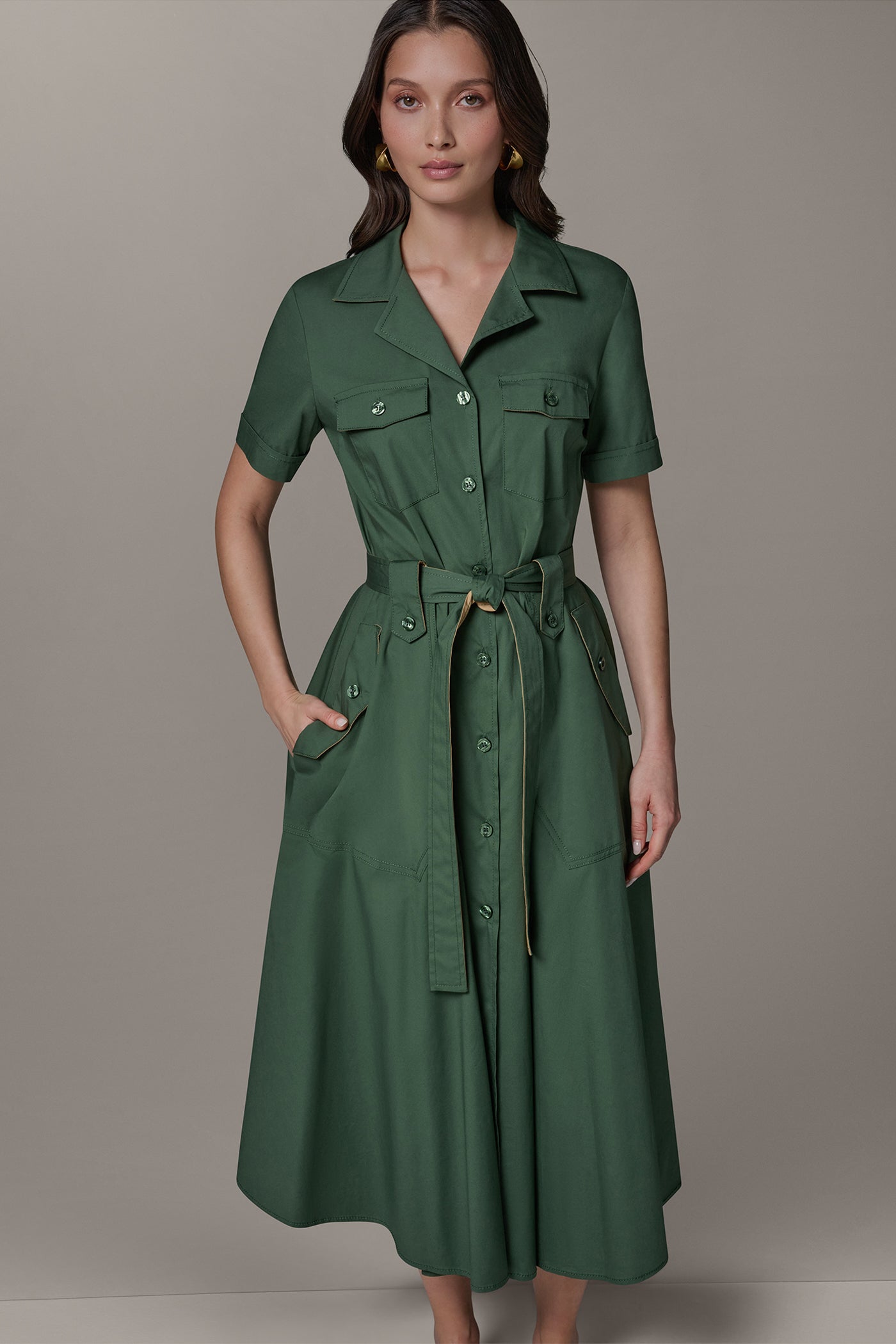 Donna Karan | SHORT SLEEVE MIDI SHIRT DRESS
