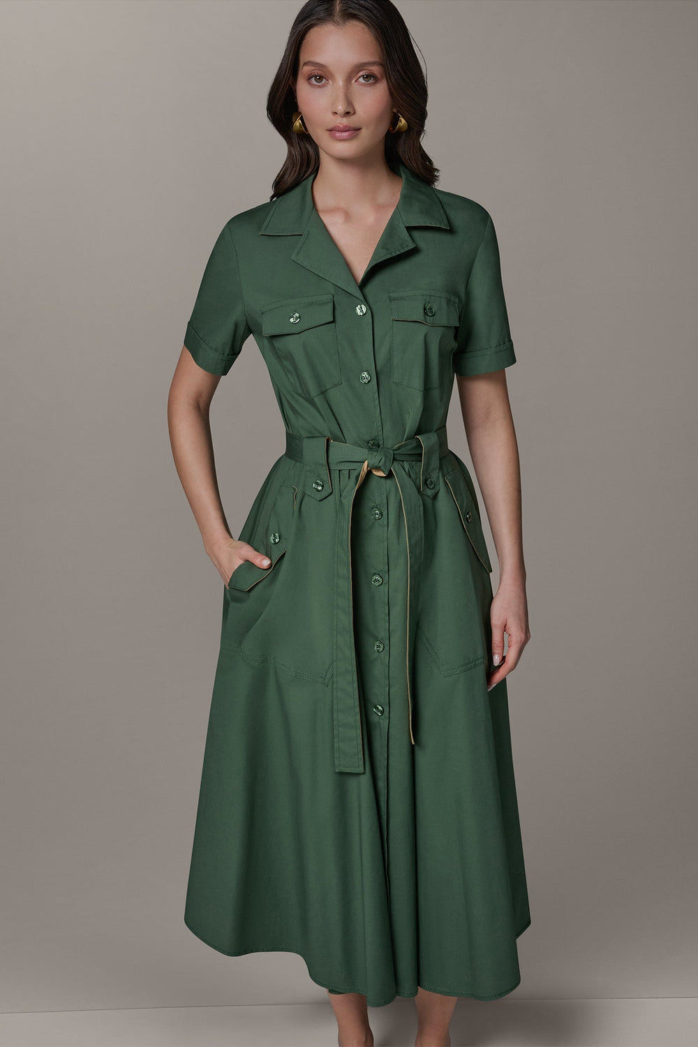 Donna Karan | SHORT SLEEVE MIDI SHIRT DRESS