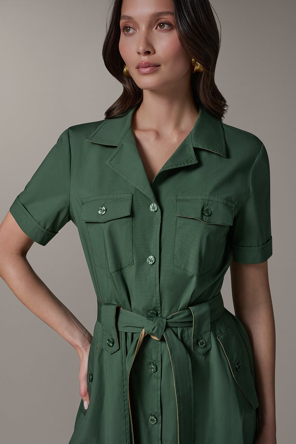 Donna Karan | SHORT SLEEVE MIDI SHIRT DRESS