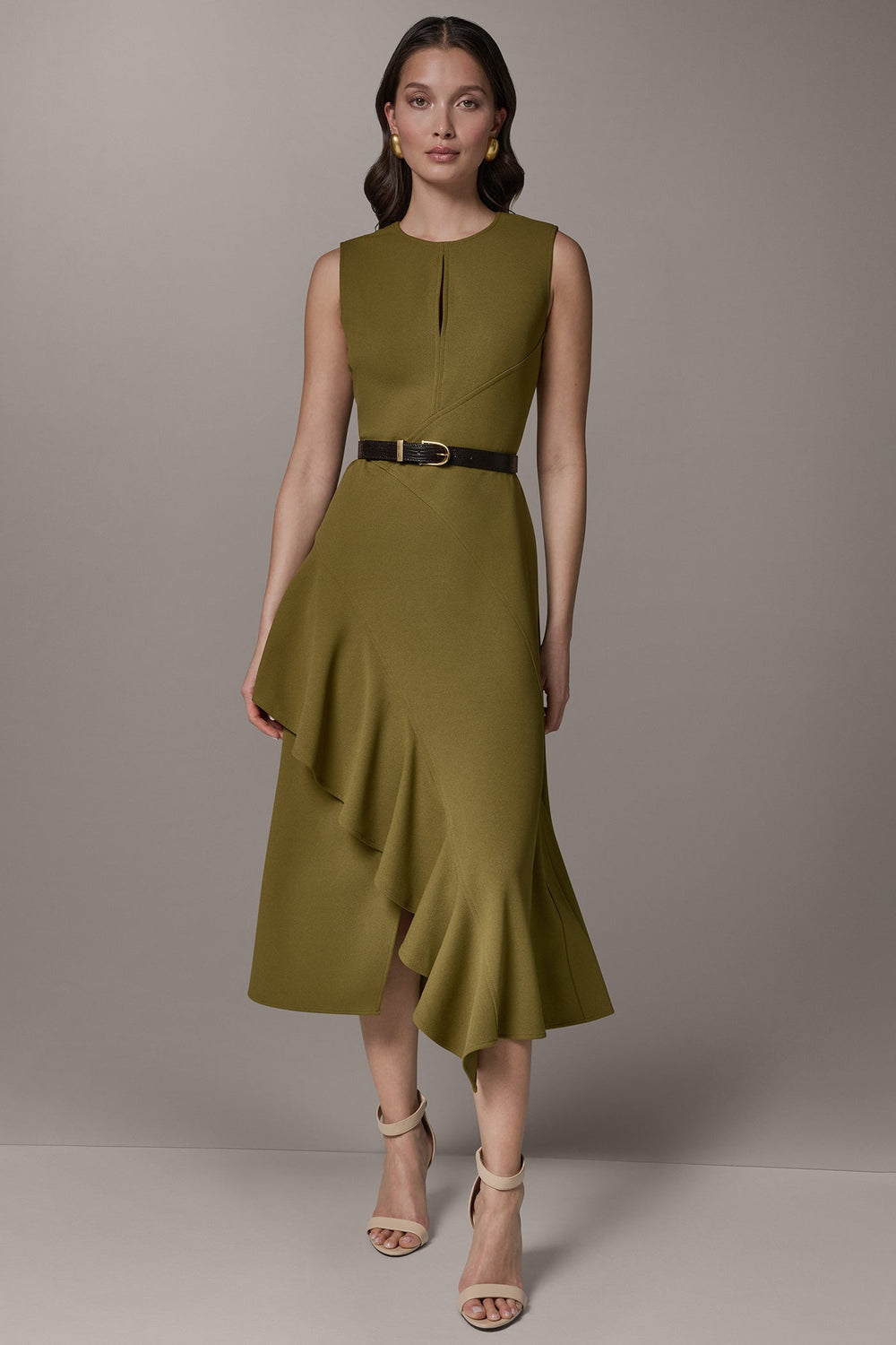 Donna Karan | SLEEVELESS RUFFLE MIDI HI-LOW DRESS