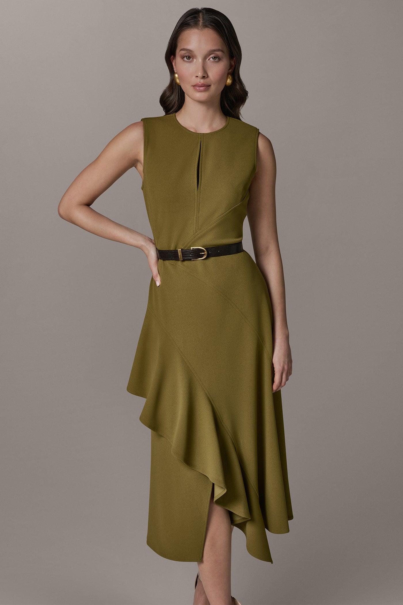 Donna Karan | SLEEVELESS RUFFLE MIDI HI-LOW DRESS
