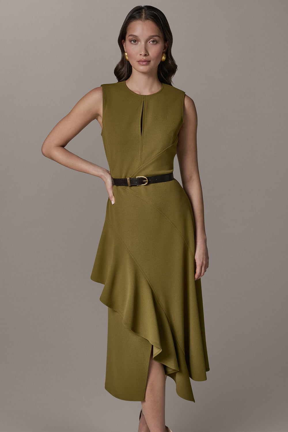 Donna Karan | SLEEVELESS RUFFLE MIDI HI-LOW DRESS