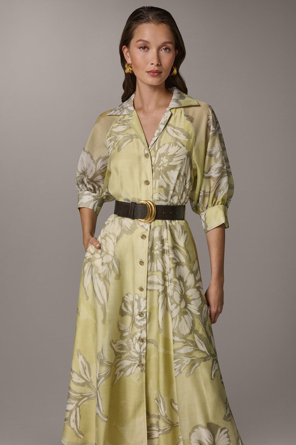Donna Karan | PUFF SLEEVE MIDI SHIRT DRESS