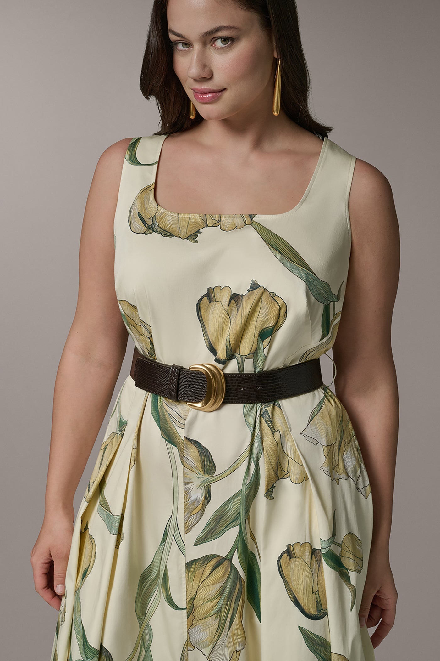 Donna Karan | COTTON-SATEEN PRINTED MIDI A-LINE DRESS