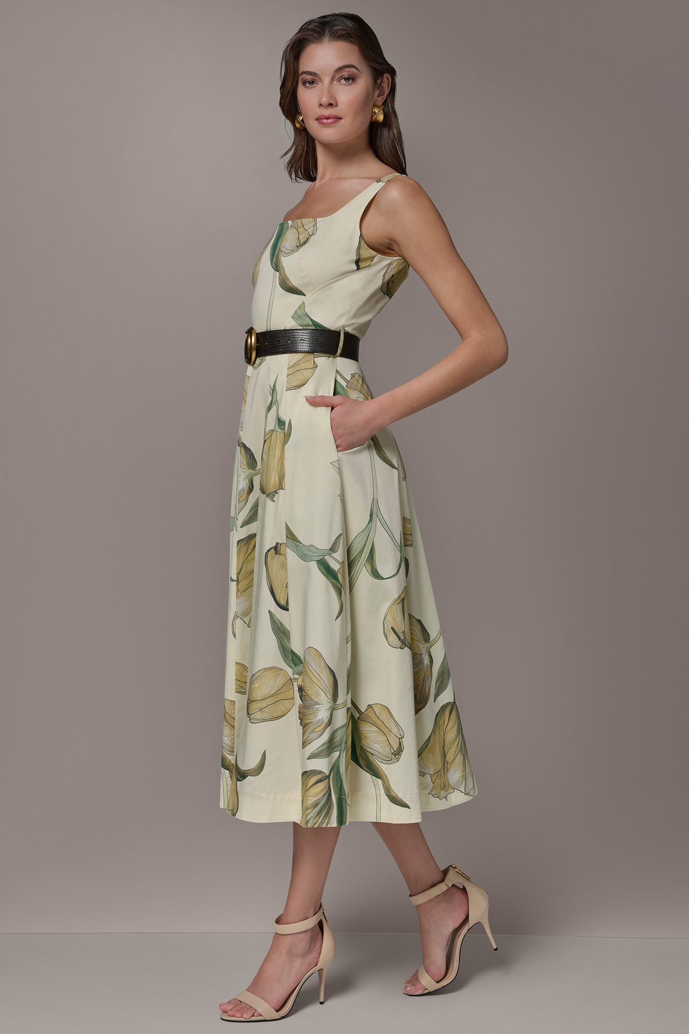 Donna Karan | COTTON-SATEEN PRINTED MIDI A-LINE DRESS