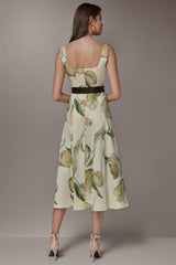 Donna Karan | COTTON-SATEEN PRINTED MIDI A-LINE DRESS