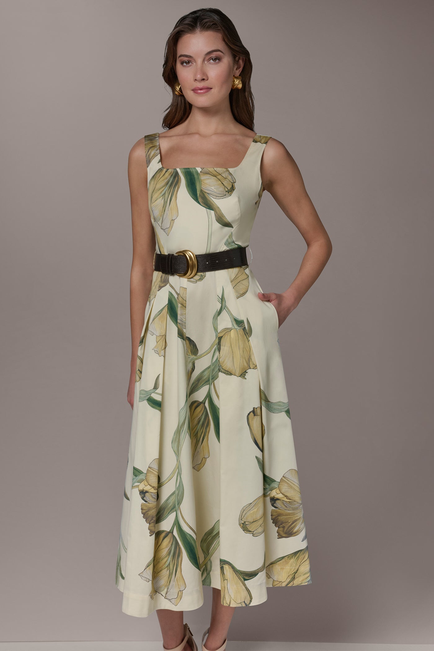 Donna Karan | COTTON-SATEEN PRINTED MIDI A-LINE DRESS