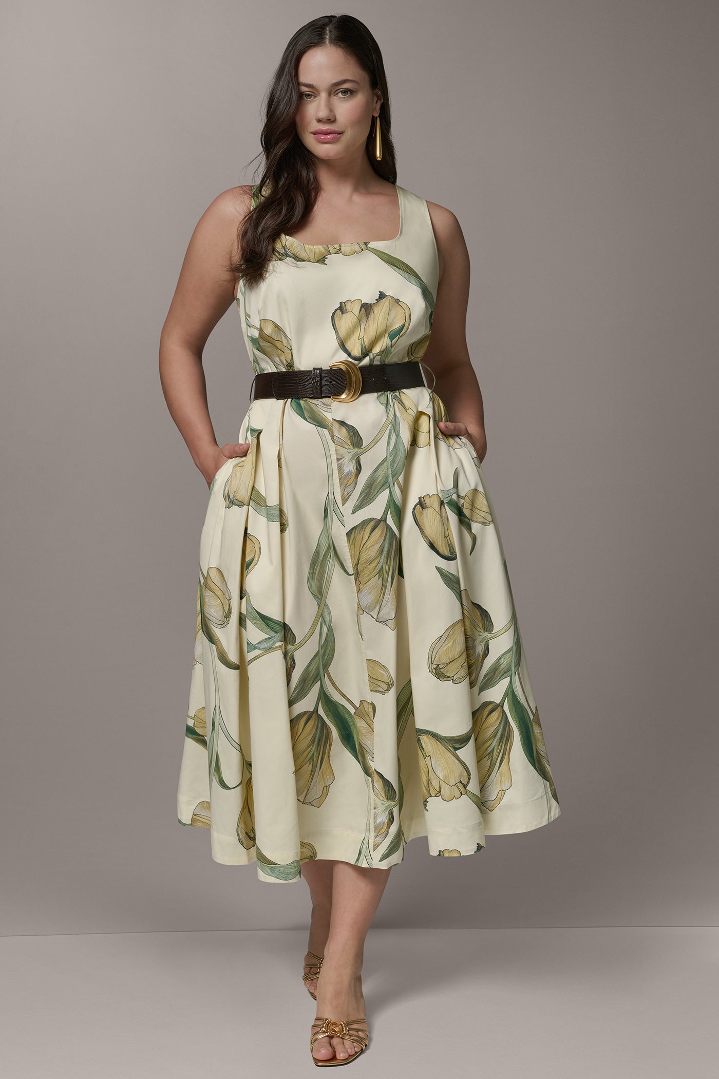 Donna Karan | COTTON-SATEEN PRINTED MIDI A-LINE DRESS