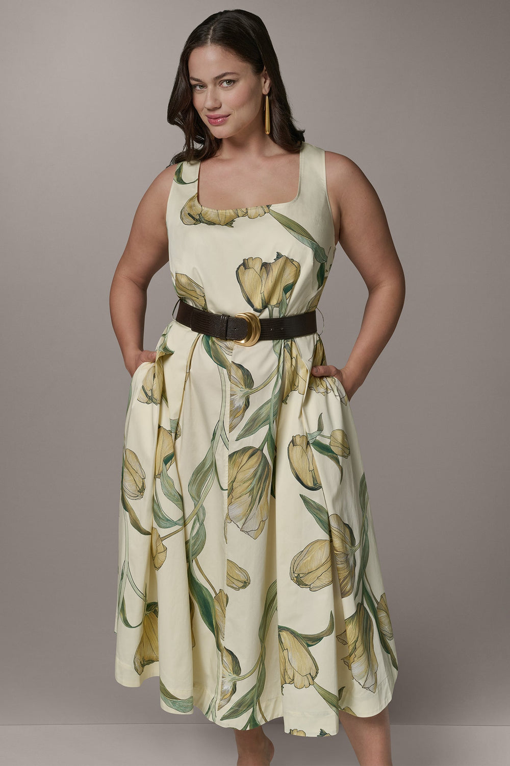 Donna Karan | COTTON-SATEEN PRINTED MIDI A-LINE DRESS