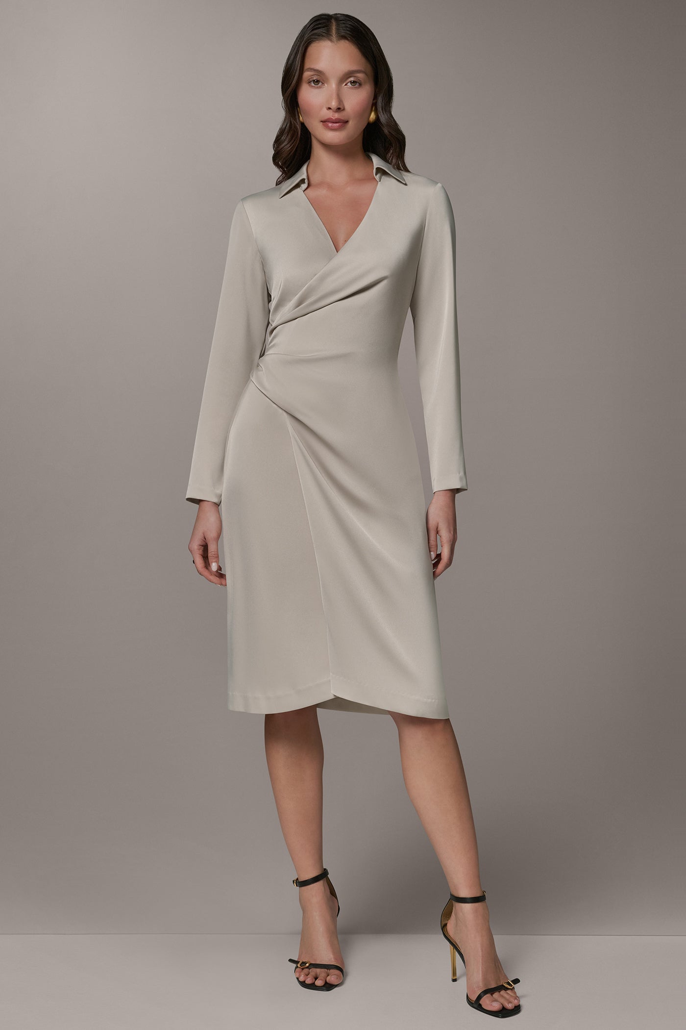 Donna Karan | LONG SLEEVE WRAP-EFFECT SHIRT DRESS