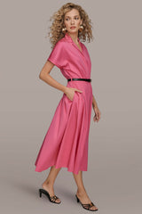 Donna Karan | SHORT SLEEVE BUTTON-FRONT SHIRT DRESS