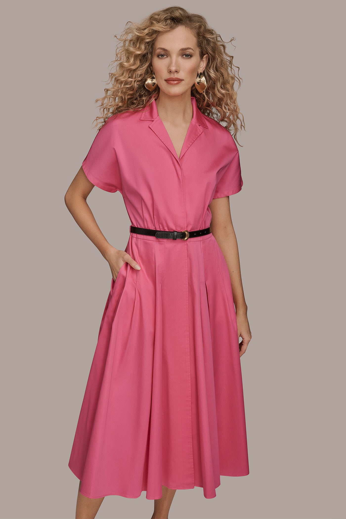Donna Karan | SHORT SLEEVE BUTTON-FRONT SHIRT DRESS