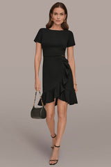 Donna Karan | SHORT SLEEVE RUFFLE SHEATH DRESS