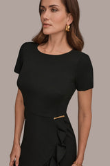 Donna Karan | SHORT SLEEVE RUFFLE SHEATH DRESS
