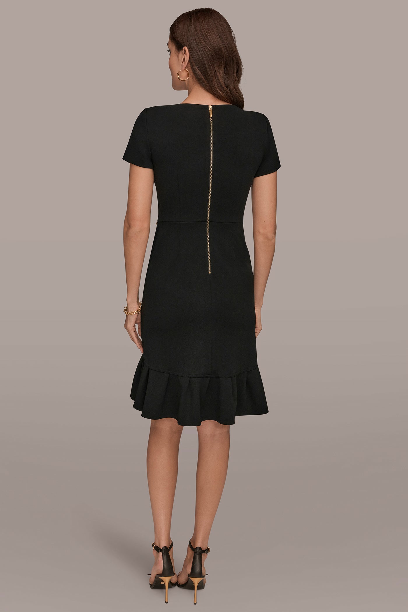 Donna Karan | SHORT SLEEVE RUFFLE SHEATH DRESS