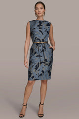 Donna Karan | JACQUARD SLEEVELESS COWL-NECK SHEATH DRESS