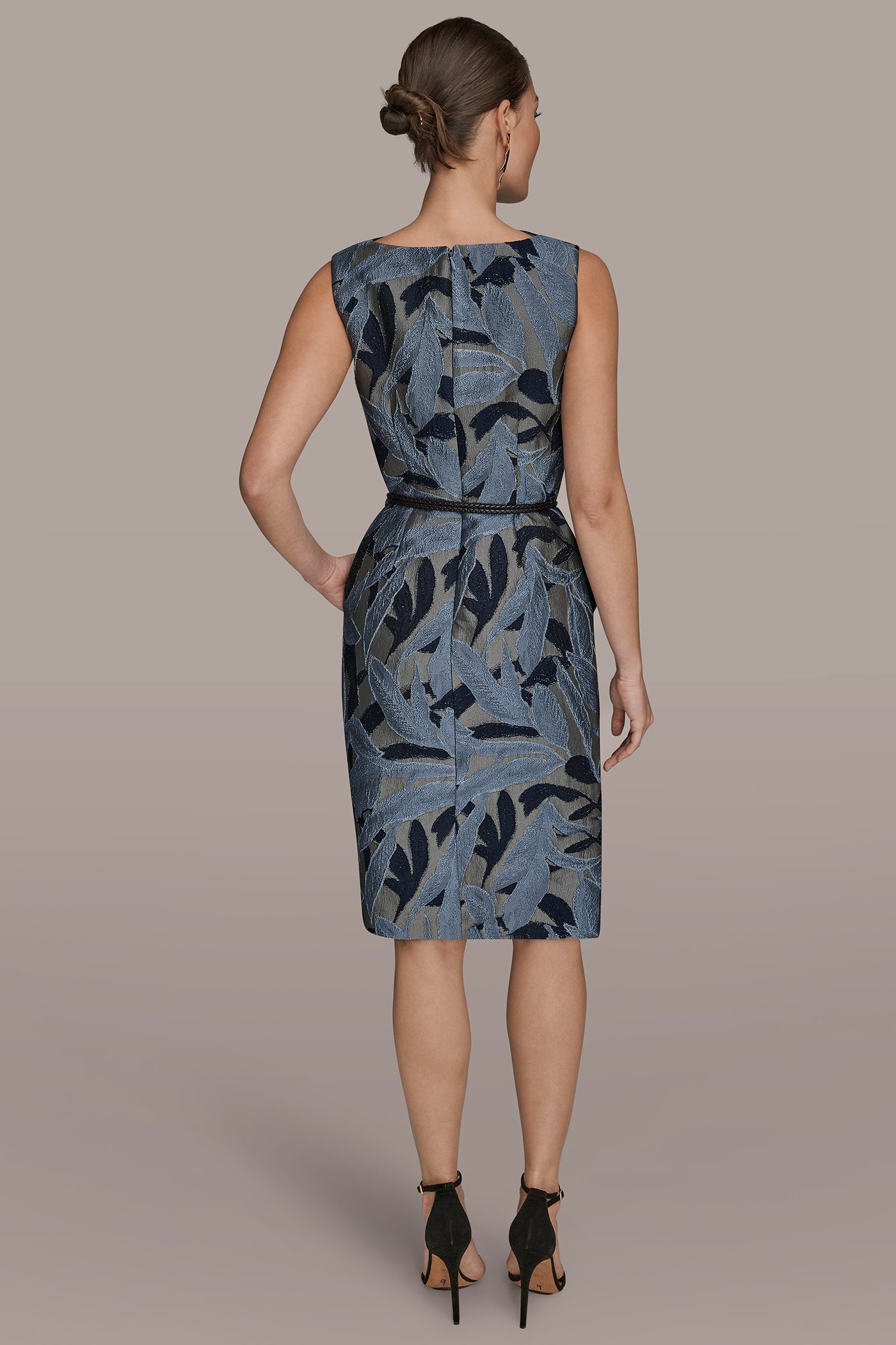 Donna Karan | JACQUARD SLEEVELESS COWL-NECK SHEATH DRESS