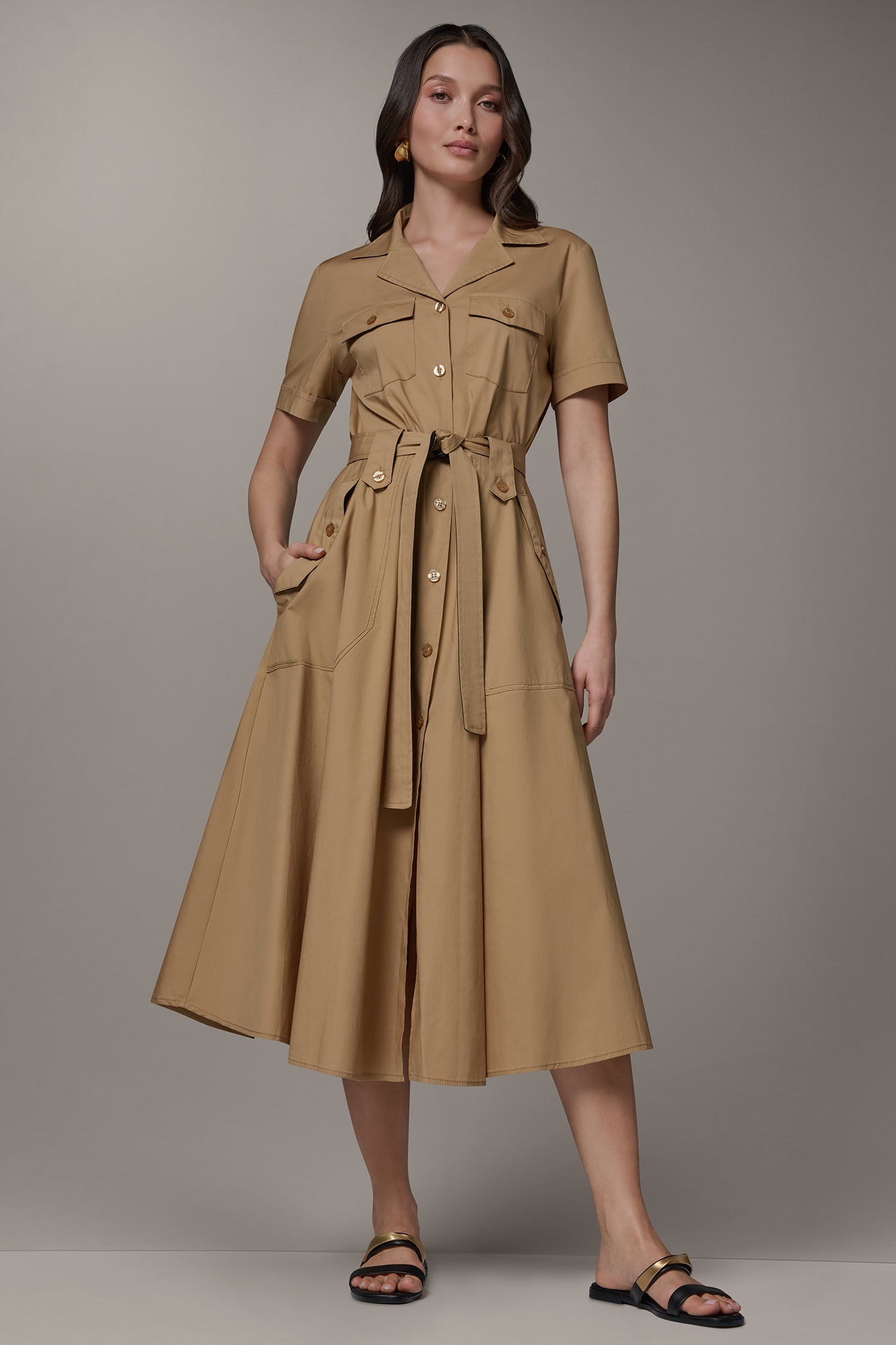 Donna Karan | SHORT SLEEVE MIDI SHIRT DRESS
