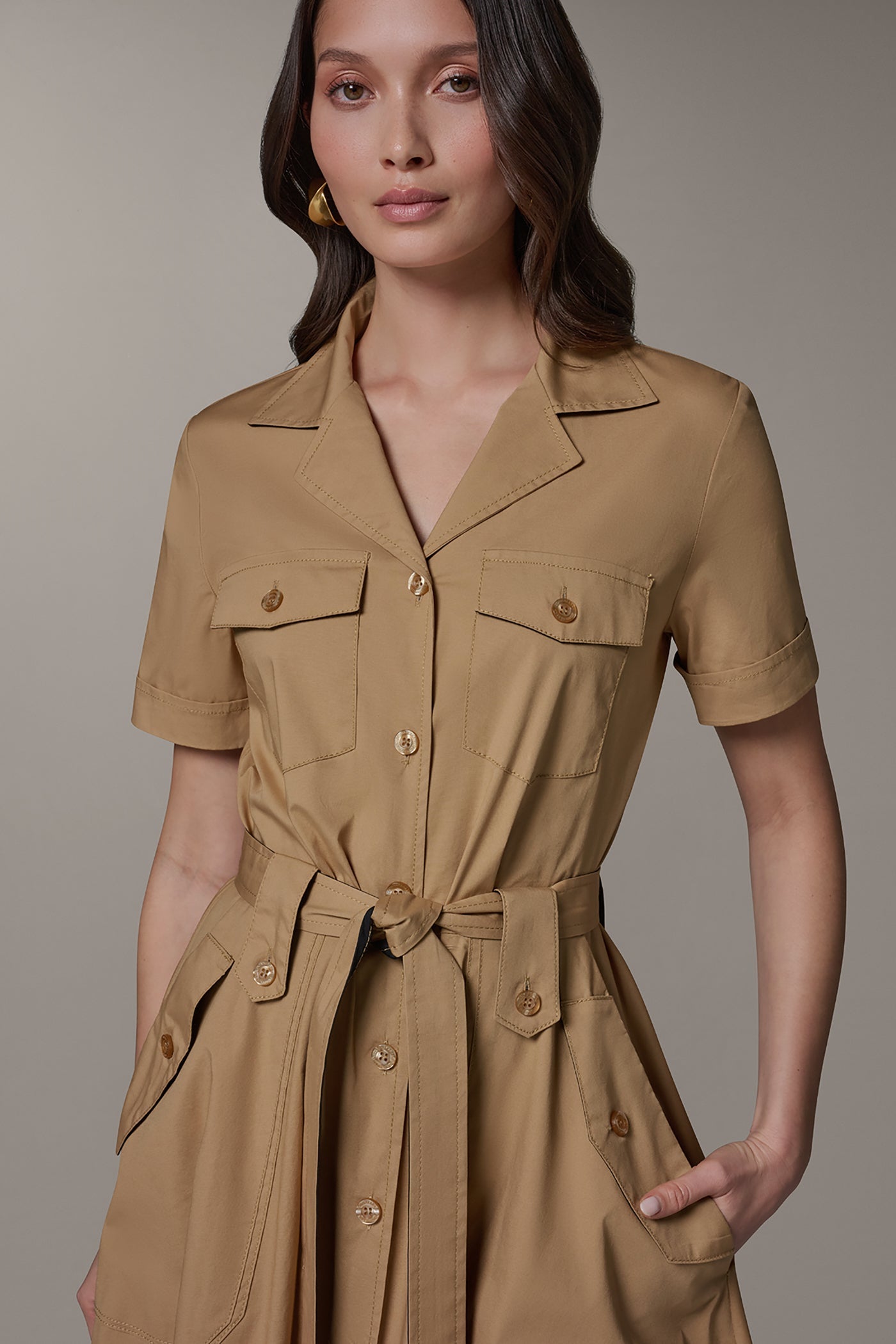 Donna Karan | SHORT SLEEVE MIDI SHIRT DRESS