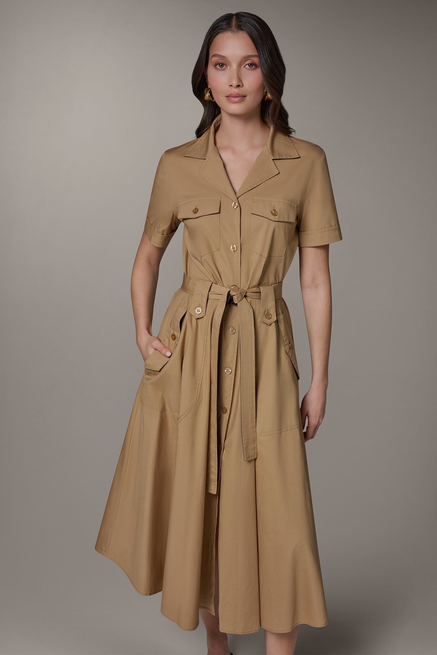 Donna Karan | SHORT SLEEVE MIDI SHIRT DRESS