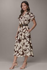 Donna Karan | SHORT SLEEVE FLORAL MIDI A-LINE DRESS