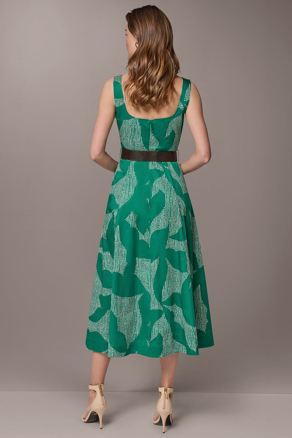 Donna Karan | STRETCH COTTON-POPLIN PRINTED PLEATED MIDI A-LINE DRESS