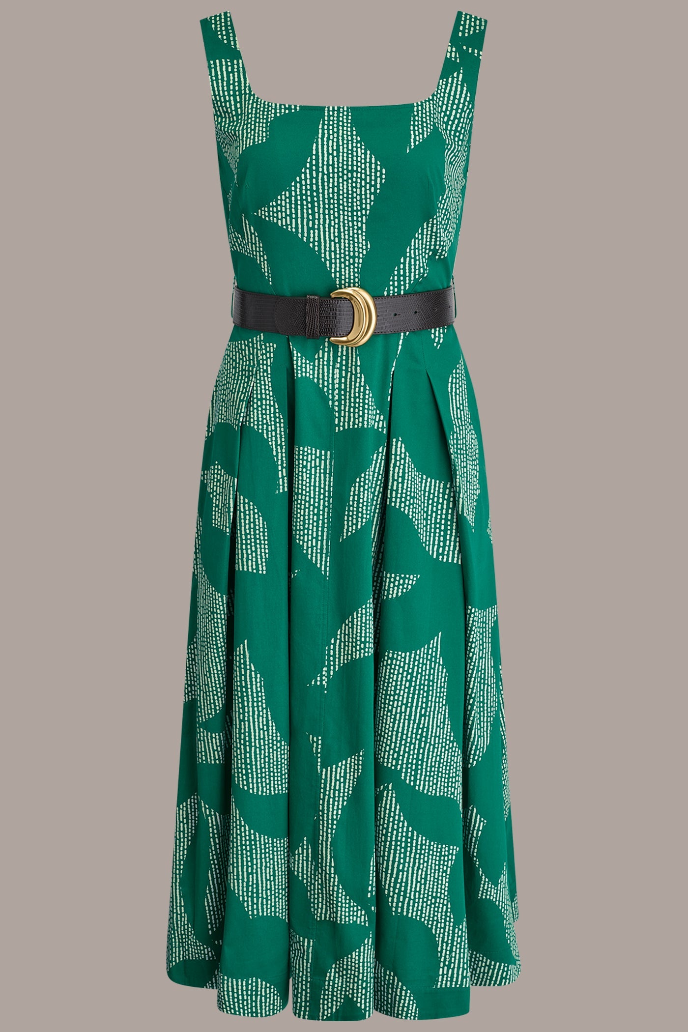 Donna Karan | STRETCH COTTON-POPLIN PRINTED PLEATED MIDI A-LINE DRESS