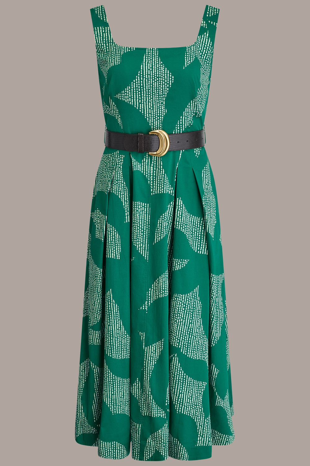 Donna Karan | STRETCH COTTON-POPLIN PRINTED PLEATED MIDI A-LINE DRESS