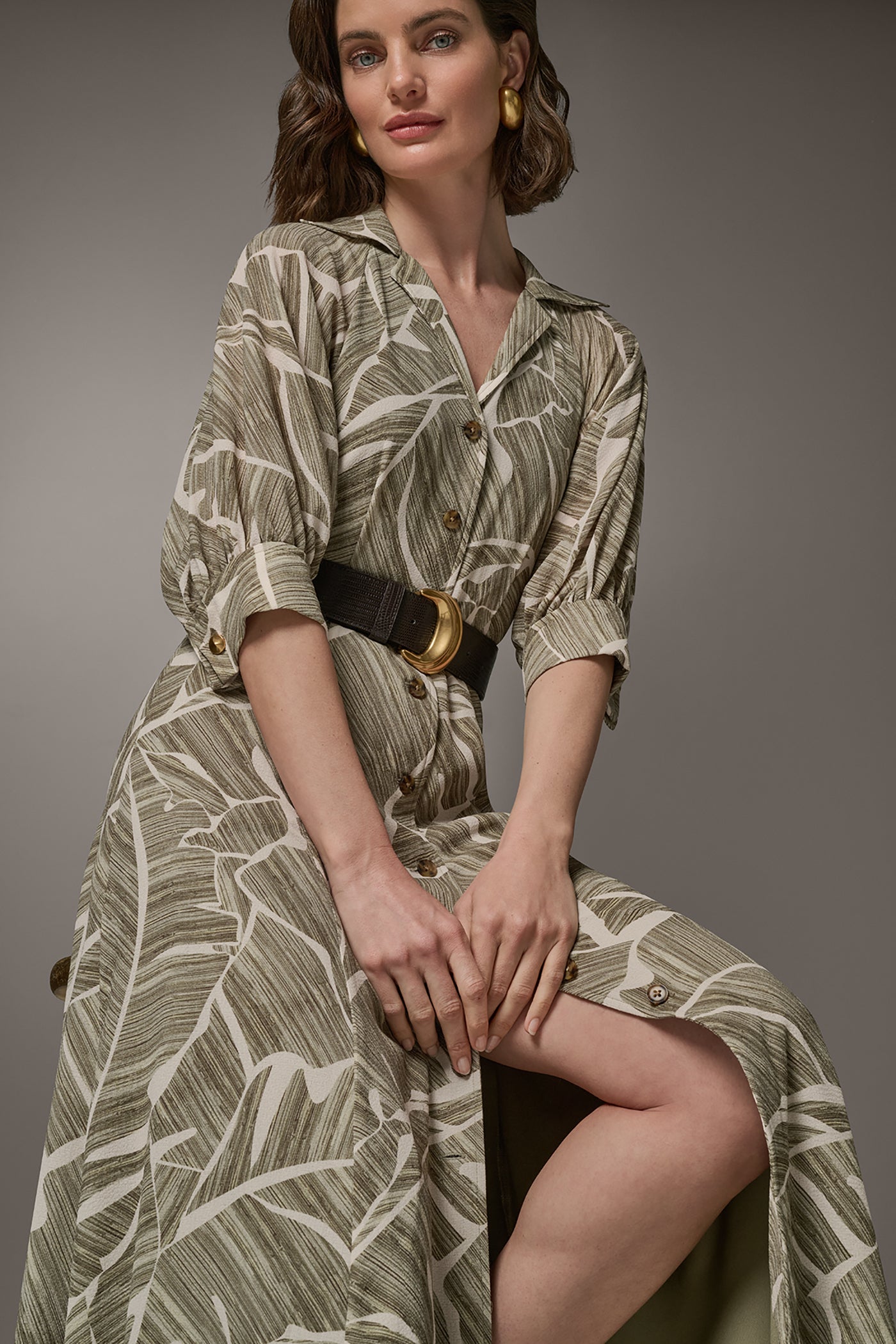 Donna Karan | ABSTRACT BELTED A LINE MIDI SHIRT DRESS
