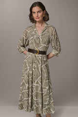 Donna Karan | ABSTRACT BELTED A LINE MIDI SHIRT DRESS