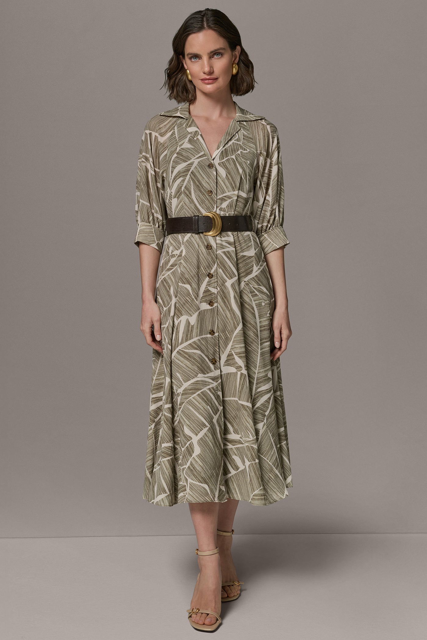 Donna Karan | ABSTRACT BELTED A LINE MIDI SHIRT DRESS