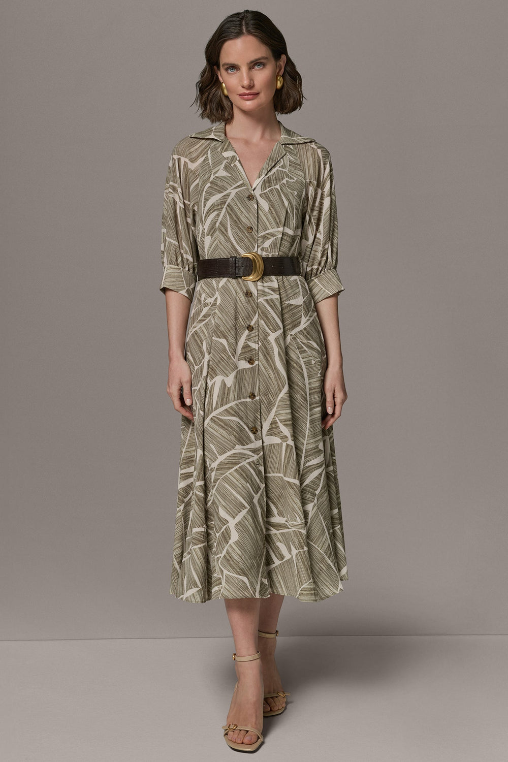 Donna Karan | ABSTRACT BELTED A LINE MIDI SHIRT DRESS