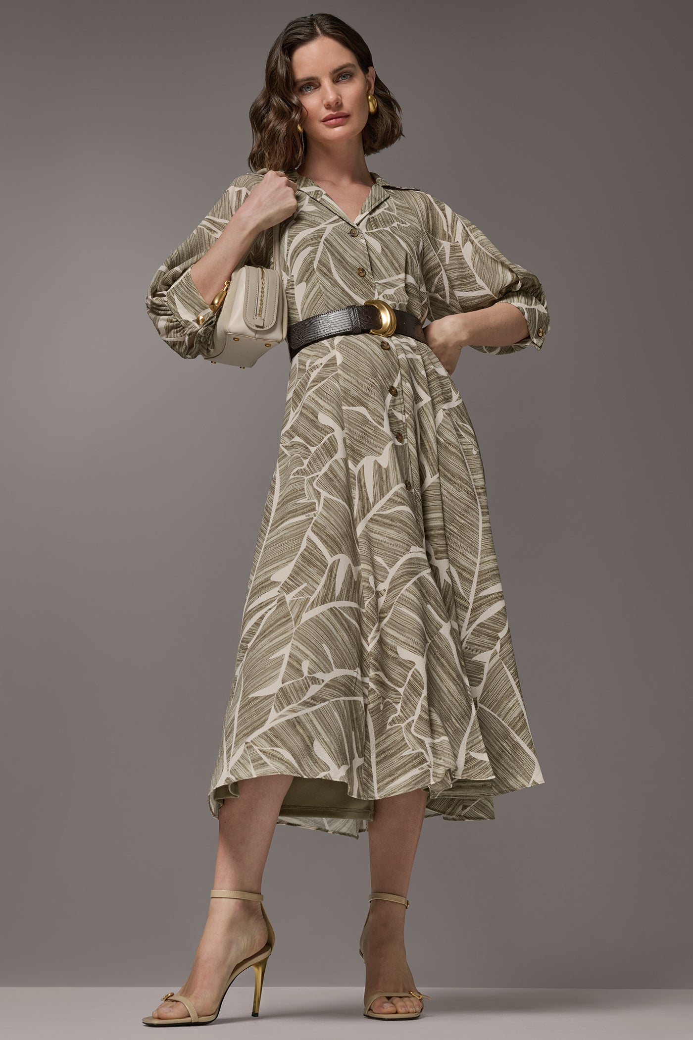 Donna Karan | ABSTRACT BELTED A LINE MIDI SHIRT DRESS