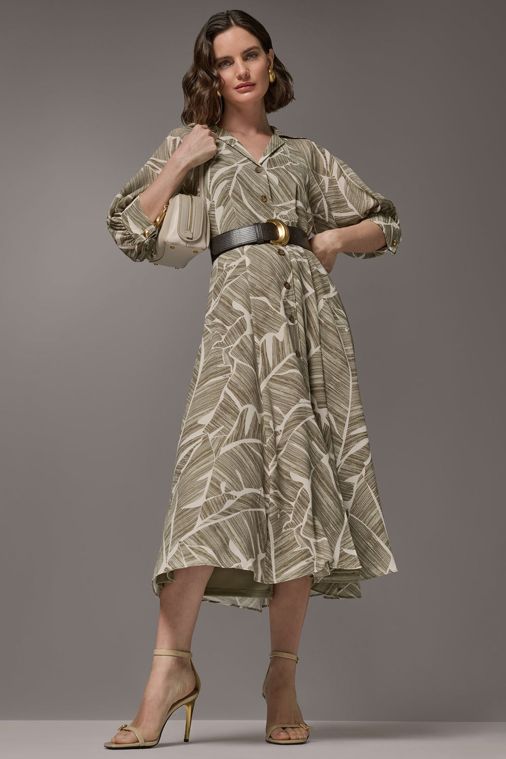 Donna Karan | ABSTRACT BELTED A LINE MIDI SHIRT DRESS