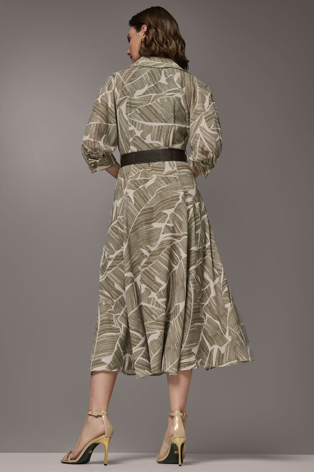 Donna Karan | ABSTRACT BELTED A LINE MIDI SHIRT DRESS
