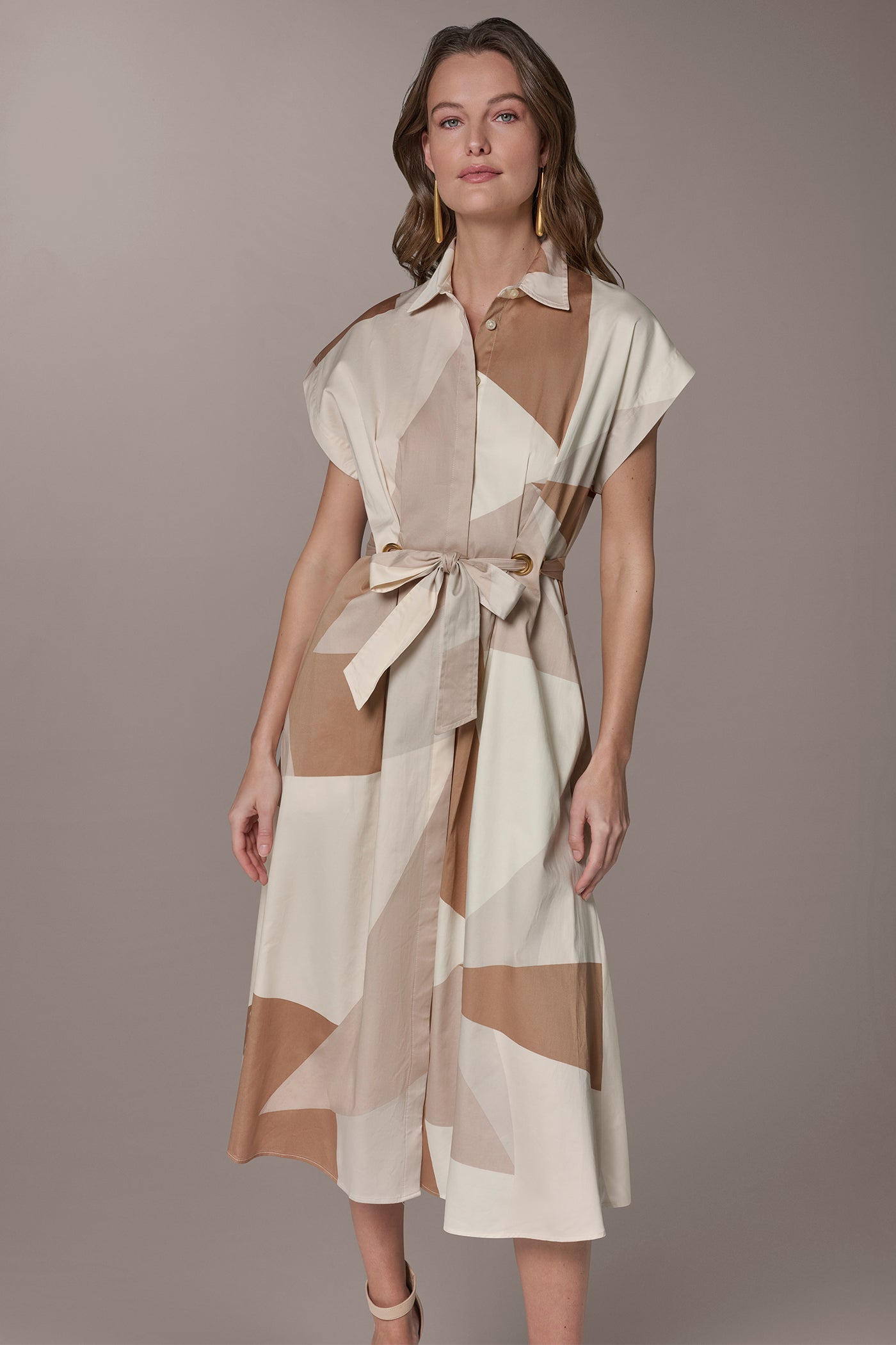 Donna Karan | COTTON-SATEEN PRINTED MIDI SHIRT DRESS