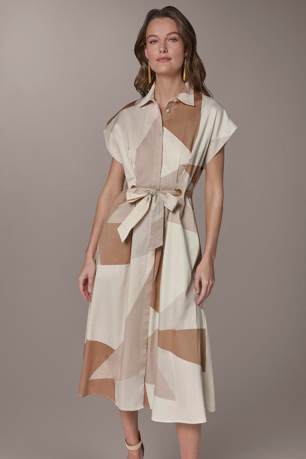 Donna Karan | COTTON-SATEEN PRINTED MIDI SHIRT DRESS