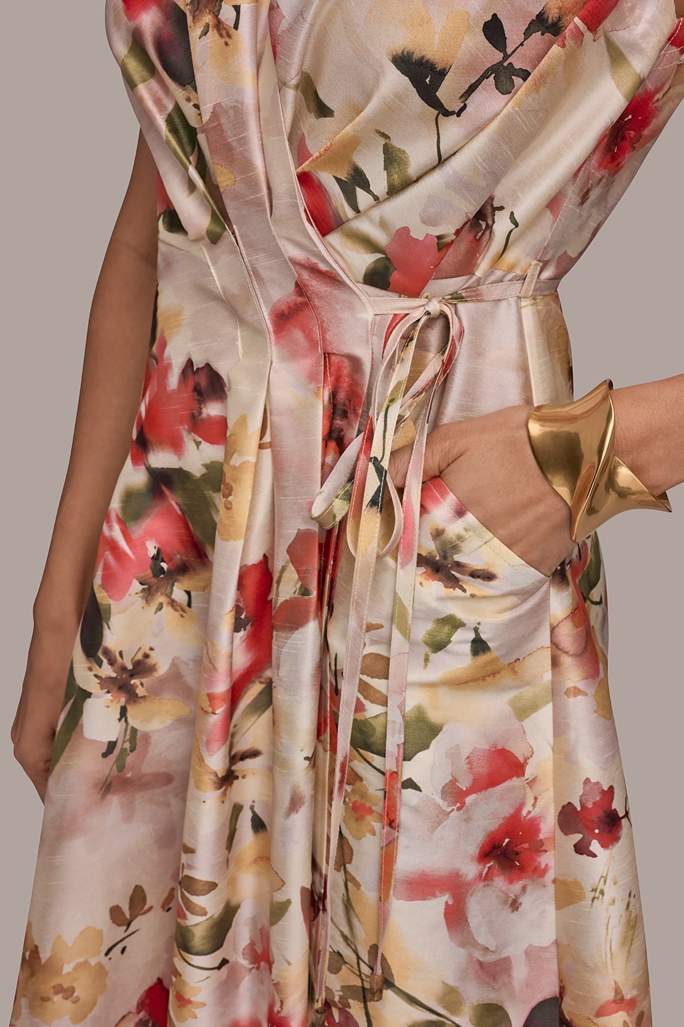 Donna Karan | DUPIONI FLORAL WRAP DRESS