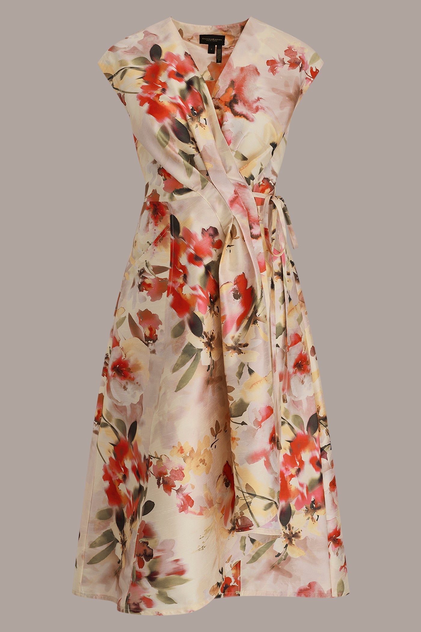 Donna Karan | DUPIONI FLORAL WRAP DRESS